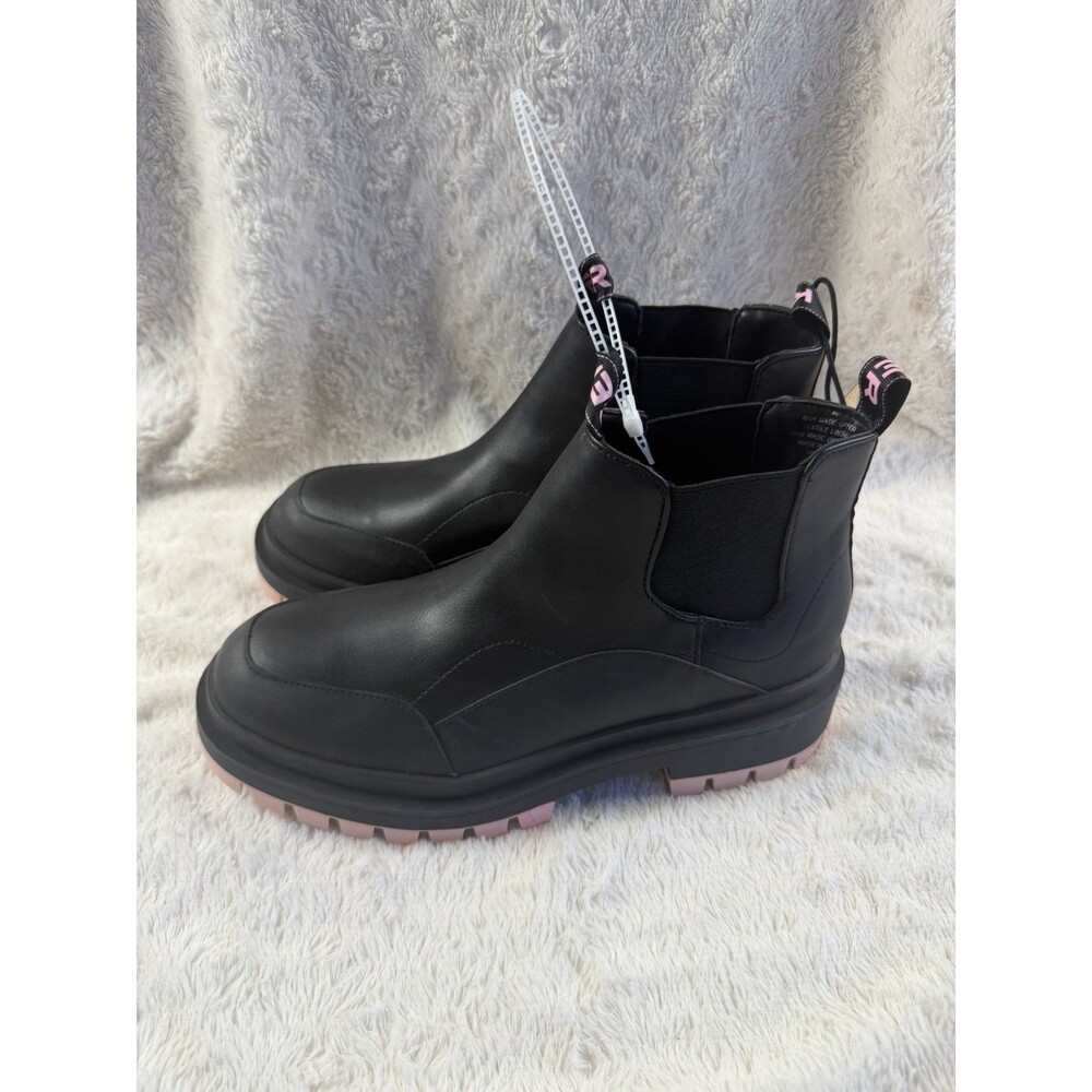 KG Kurt Geiger Men’s Chelsea Ankle Boots Black/Pink Rubber Lug Slip-On US 8.5